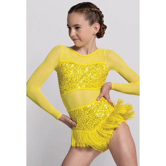 Dance Costume Small Adult Yellow Weissman SQ13193 Jazz Tap Acro Latin - Picture 1 of 3